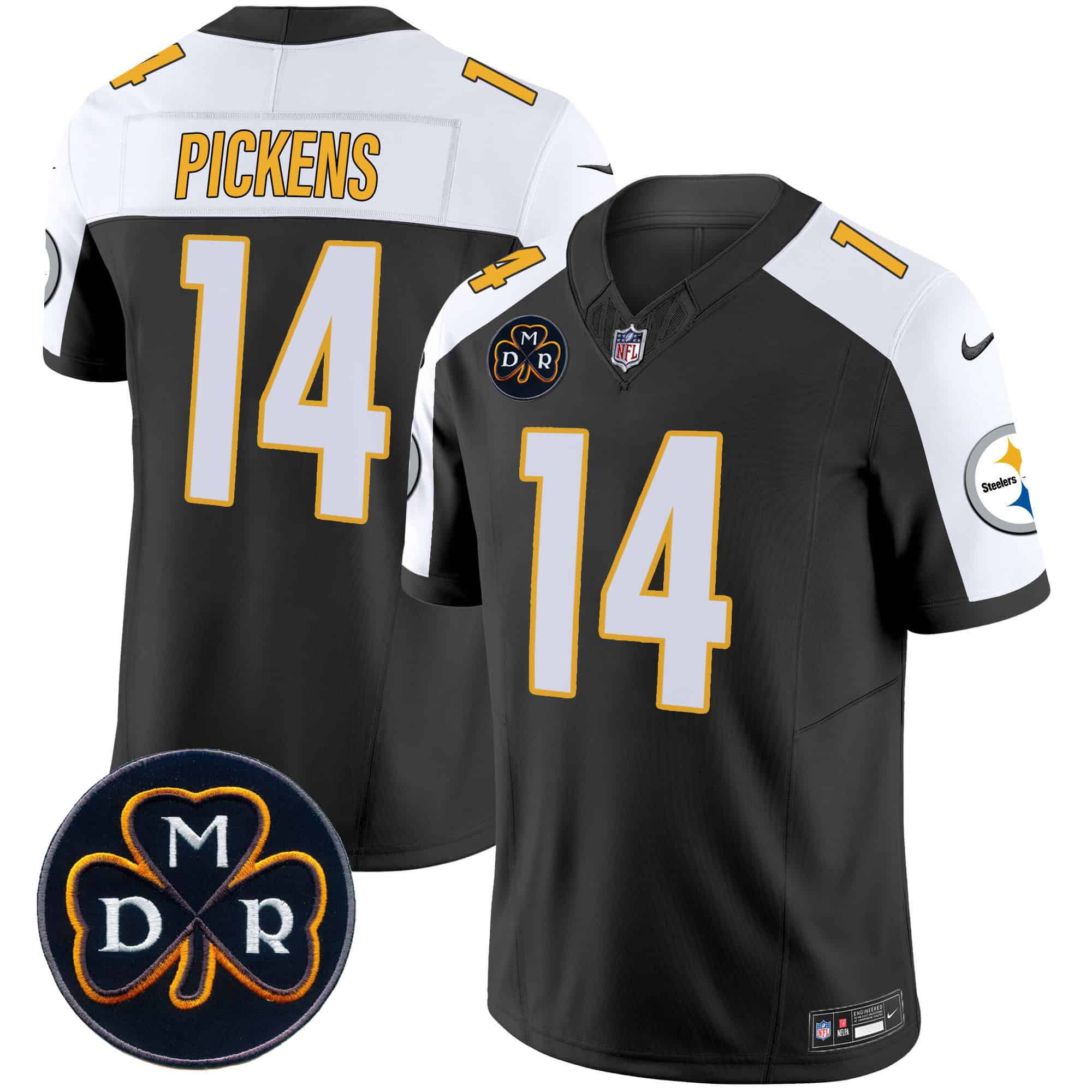 Men Pittsburgh Steelers 14 Pickens Black 2024 Nike DMR Patch Vapor Limited NFL Jersey style 1